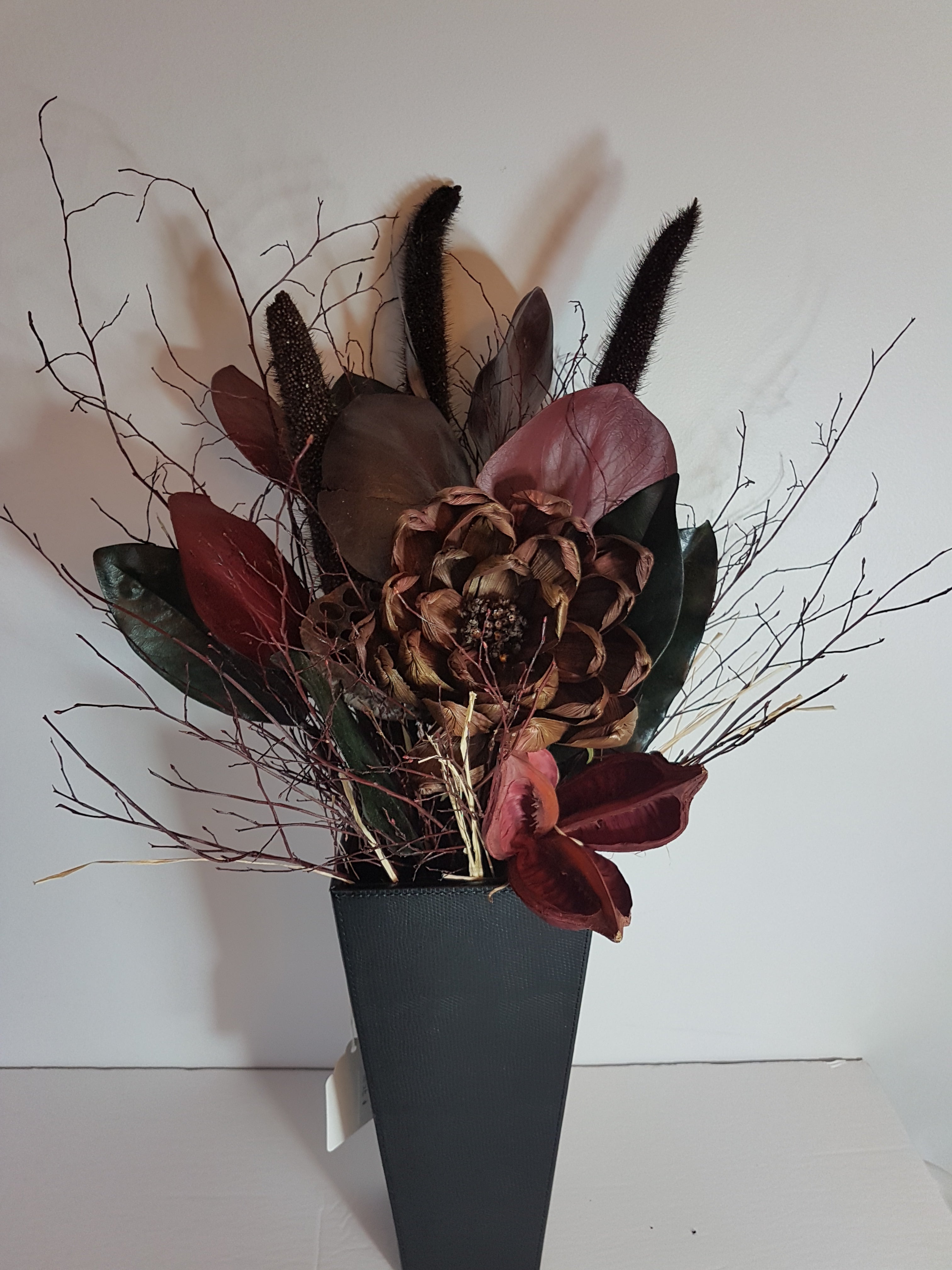 Burgundy dried floral in vase